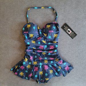 Shore Shapes Women's Blue Floral Print One Piece Swimsuit With Skirt Siz…